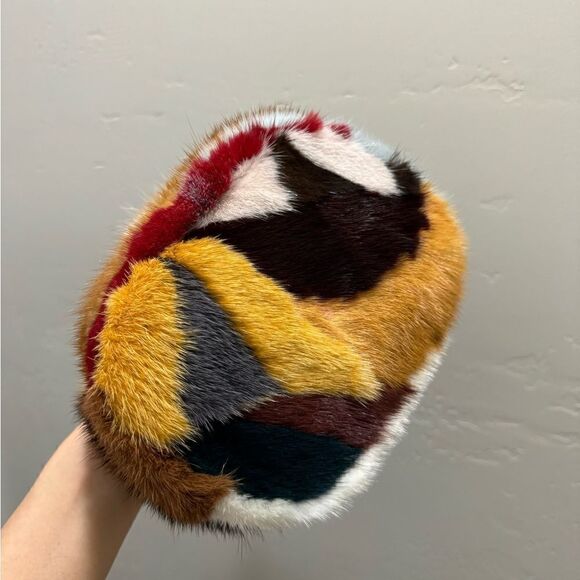 Handmade Color-block Genuine Mink Fur & Drawstring Bucket Bag Includes 2 Straps - Picture 14 of 16